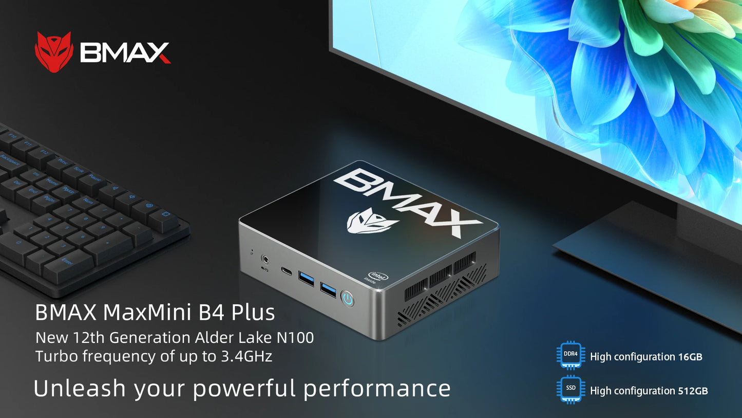 Mini PC Windows 11 PC Intel N100 16GB DDR4 512GB SSD 2*HDMI 1*Type-C Supports 4K@60Hz 750MHz Intel UHD Graphics