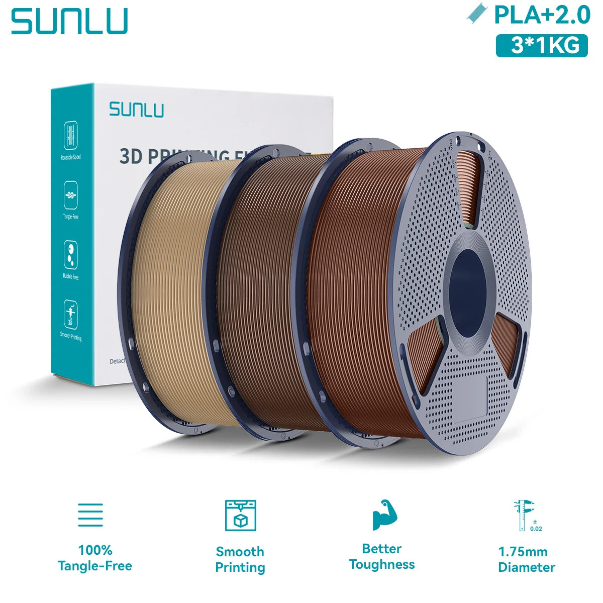 PLA PLUS 2.0 3D Filament 1.75mm Upgrade PLA Plus Stronger Robust Neatly Wound Colorful Filament for FDM 3D Printer 3KG