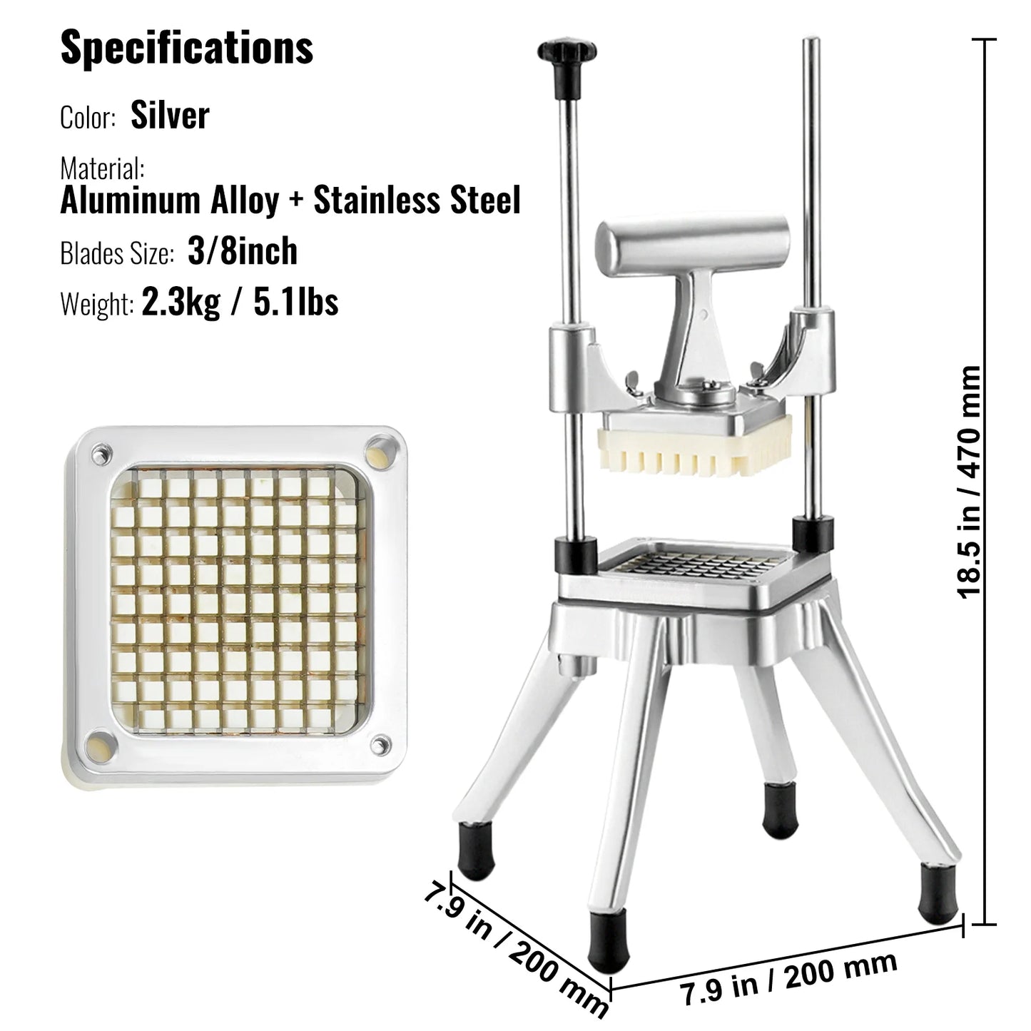 3/8,1/4 Inch Manual Fruit Vegetable Dicer Cutter Commercial Food Cutter Stainless Steel Slicer Home Restaurant Kitchen