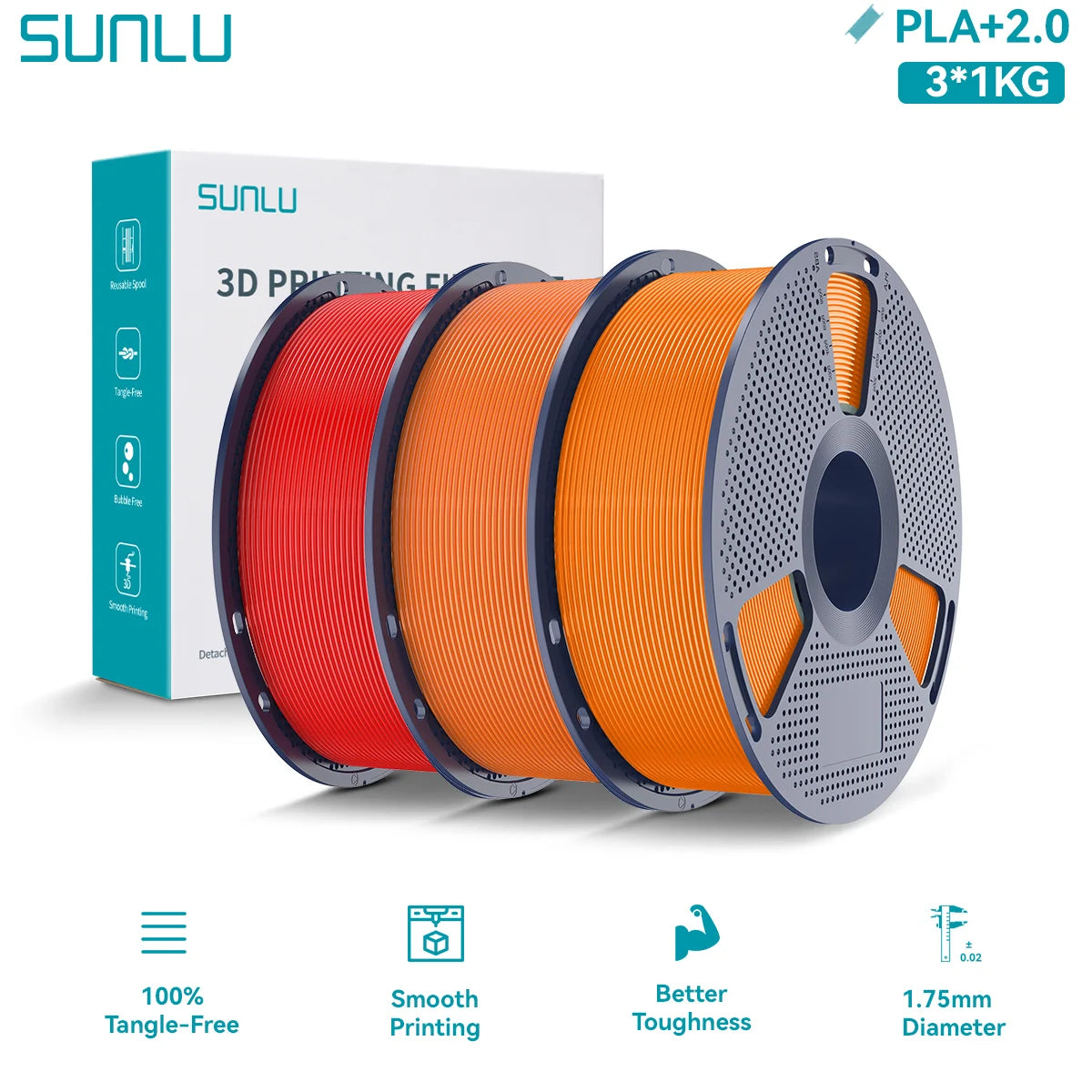 PLA PLUS 2.0 3D Filament 1.75mm Upgrade PLA Plus Stronger Robust Neatly Wound Colorful Filament for FDM 3D Printer 3KG