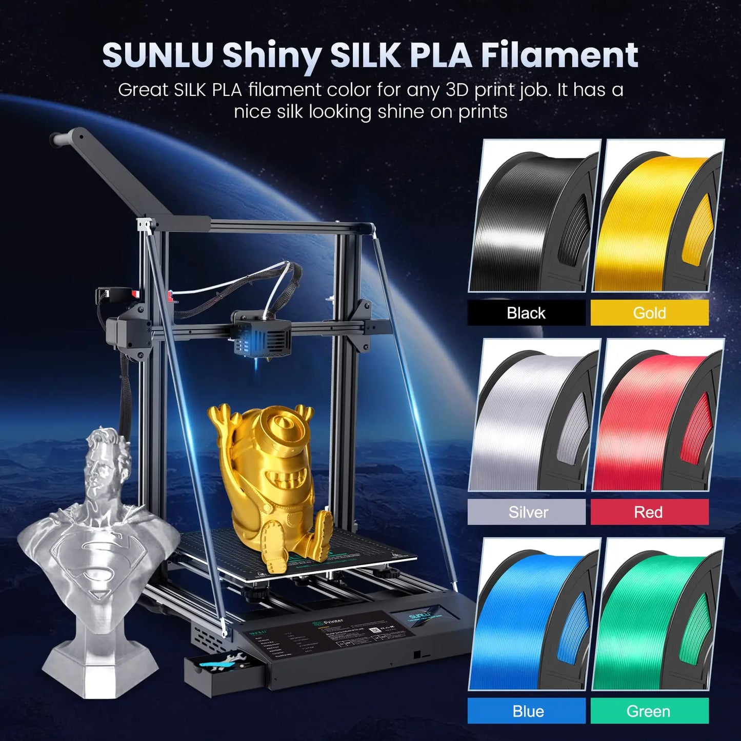 5KG Pla Plus Silk 3D Filament, 1.75mm Shiny Silk Texture High Toughness, 3D Printing Filaments for 3D Printer, Fast Shipping