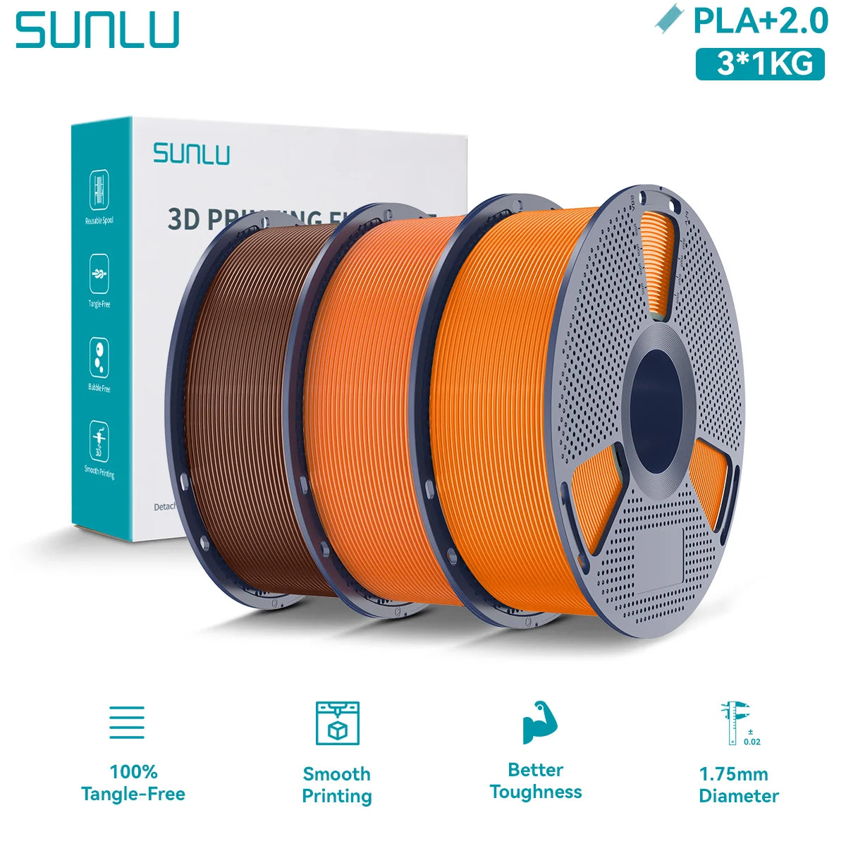 PLA PLUS 2.0 3D Filament 1.75mm Upgrade PLA Plus Stronger Robust Neatly Wound Colorful Filament for FDM 3D Printer 3KG