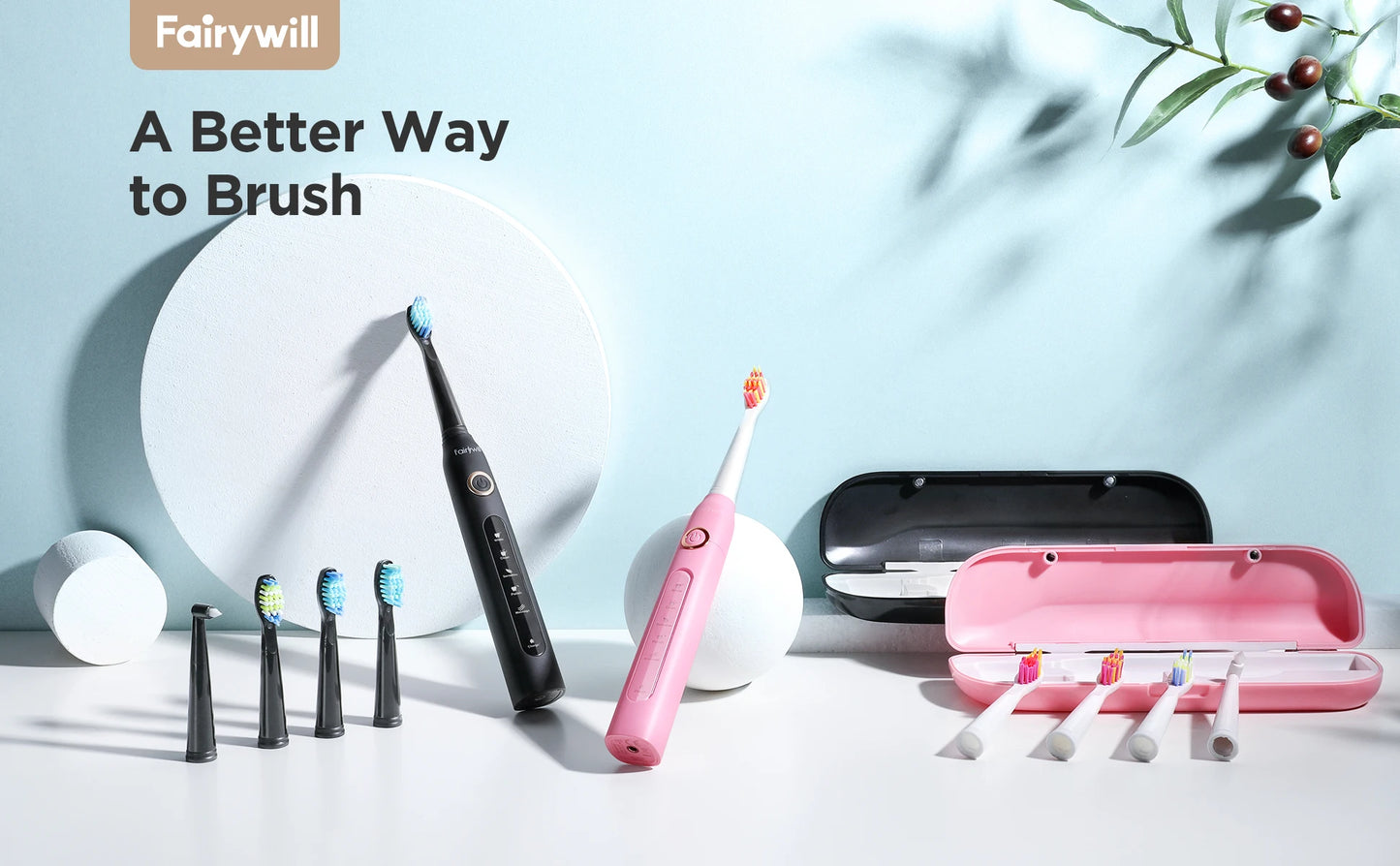 Fairywill Sonic Electric Toothbrush FW-D7 set USB Charge Toothbrushes case for Adult with tooth brush Heads 5 Mode Smart Time