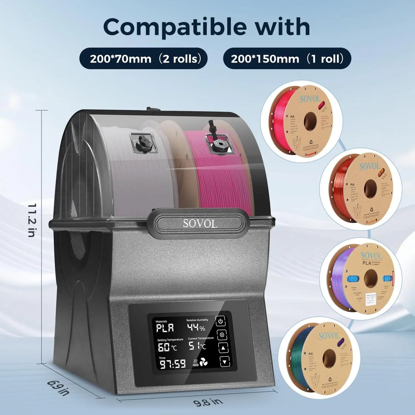 Filament Dryer, Dry Box, Filament Sealed Storage Box, 3D Printer Spool Holder with PTC Heater Filament Dehydrator