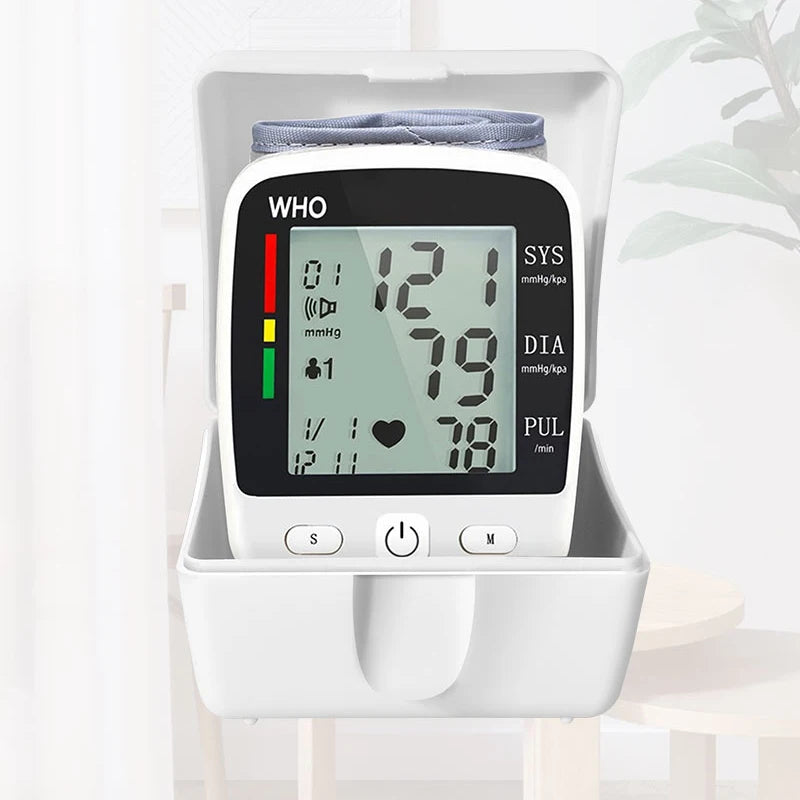 Digital Blood Pressure Monitor Wrist Tensiometer Electronic Sphygmomanometer Tonometer with LCD, 2 X 90 Memory Rechargeable