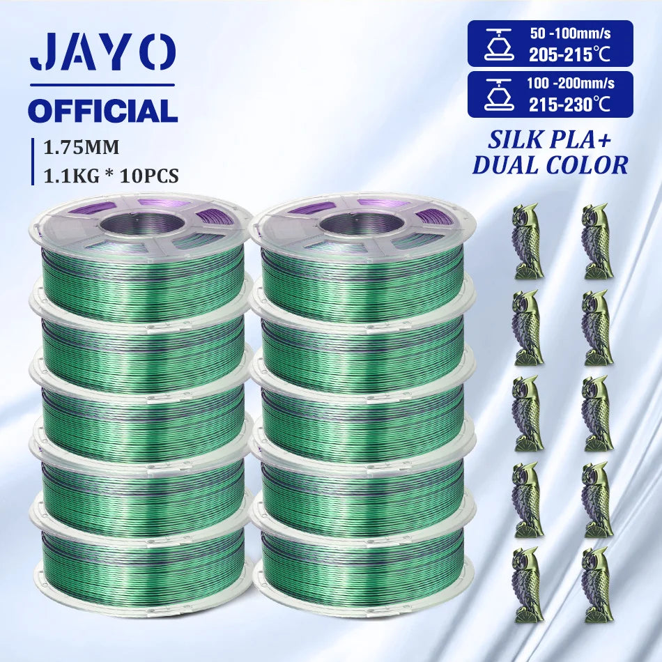 10Rolls SILK PLA+ 3D Filament, 1.75mm SILK PLA, Rainbow Filament for FDM 3D Printer, SILK Dual & Triple 3D Printing Materials