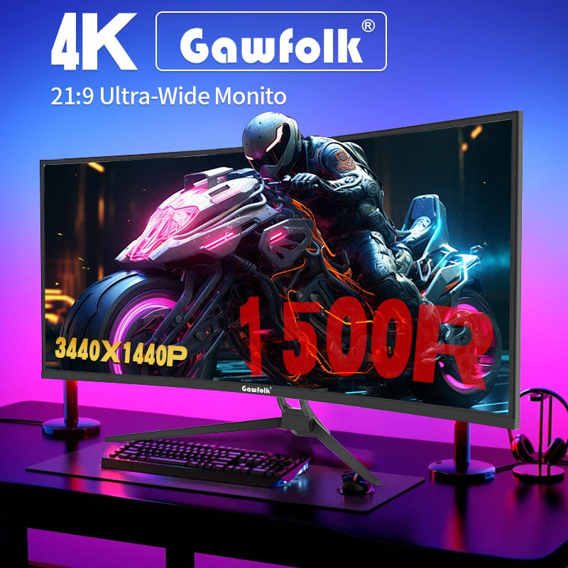 Monitor 34'' 144Hz Bandfish Screen Curved 1500R Gaming Bezel-less Slim 400HDR Nits 100% SRGB Wide Color Gamut FAsT VA Te