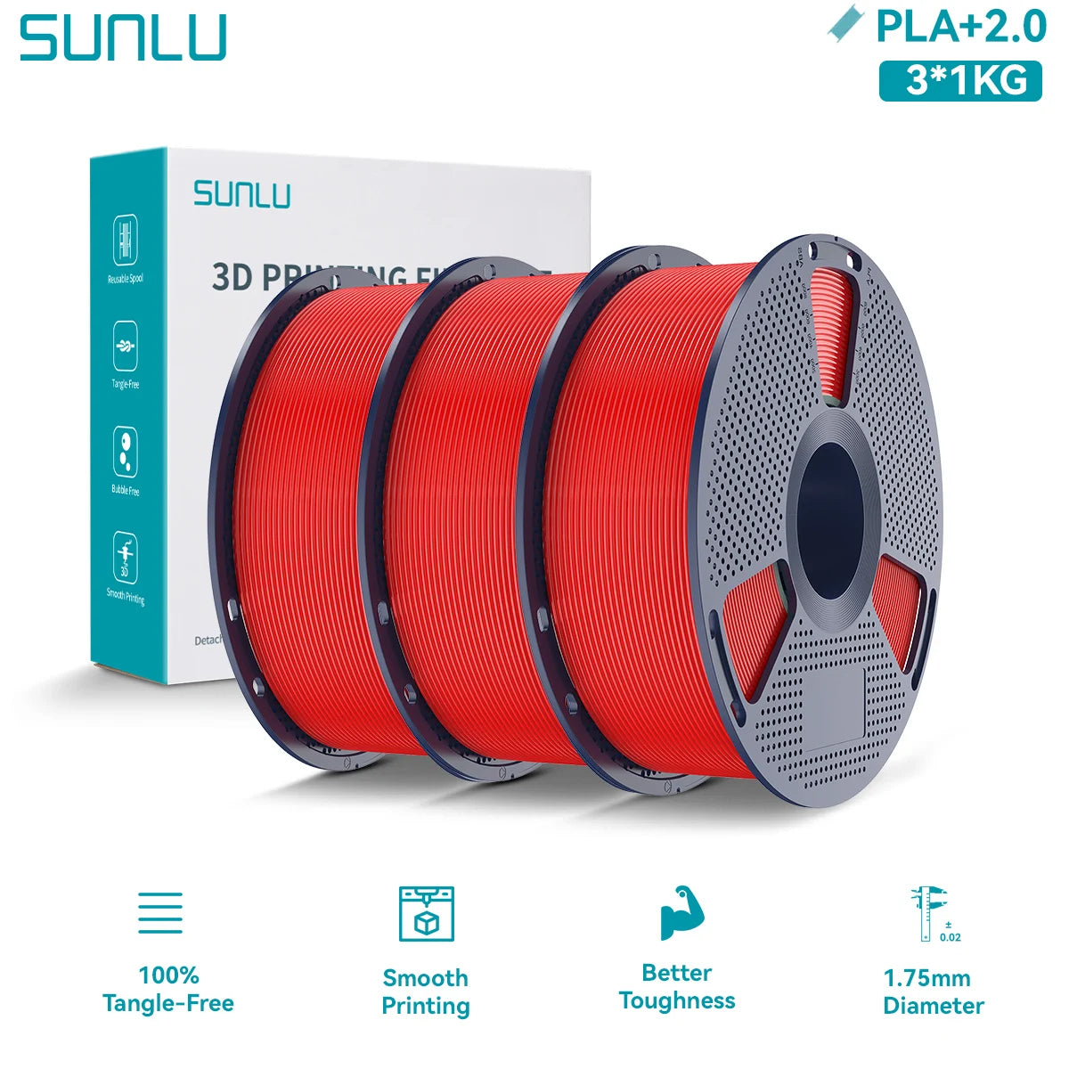 PLA PLUS 2.0 3D Filament 1.75mm Upgrade PLA Plus Stronger Robust Neatly Wound Colorful Filament for FDM 3D Printer 3KG