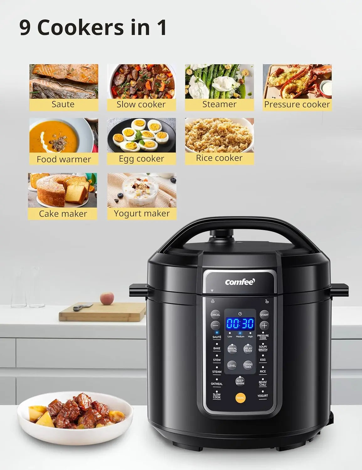 9-in-1 Electric Pressure Cooker, 14 Presets Instant Multi Cooker Olla de Presion Non-Stick Pot Yogurt Maker Rice Cooker Slow Coo