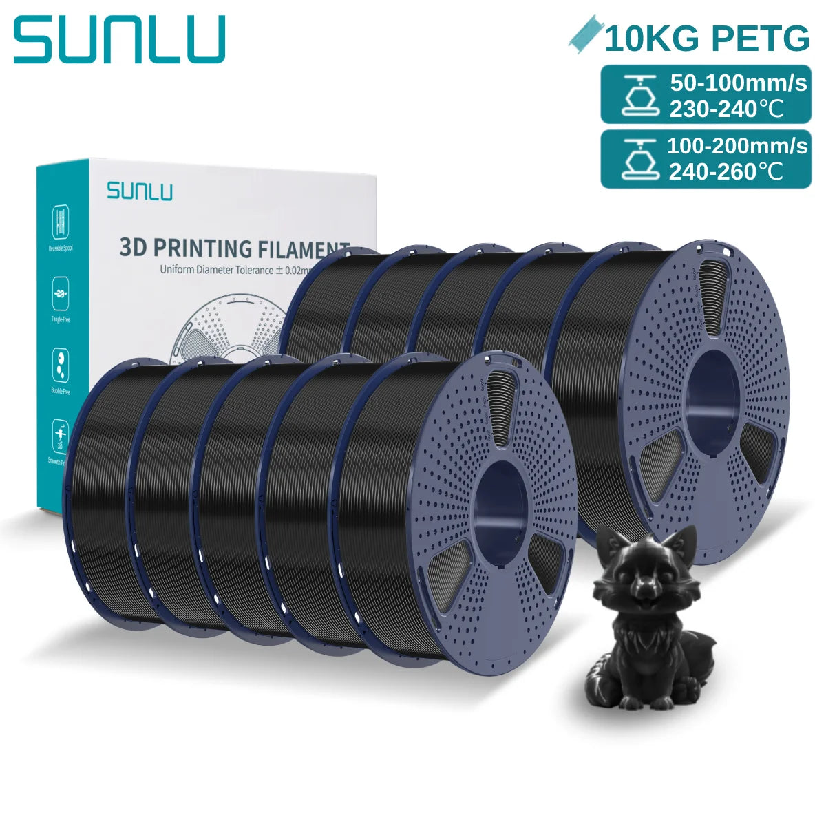 SUNLU PETG 10KG 3D Printer Filament 1.75mm High Toughness Neatly Wound 3D Filaments Spool for Most FDM 3D Printer Materials