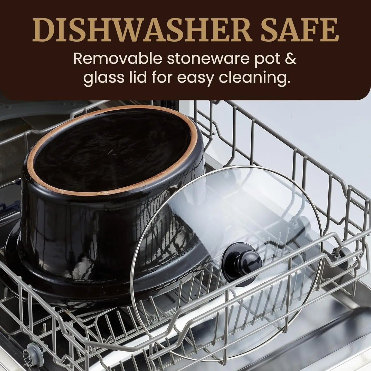 Diamond Pattern Slow Cooker Removable Dishwasher-Safe Pot with Tempered Glass Lid, Cool-Touch Handles, 6 Quart, Charcoal Black