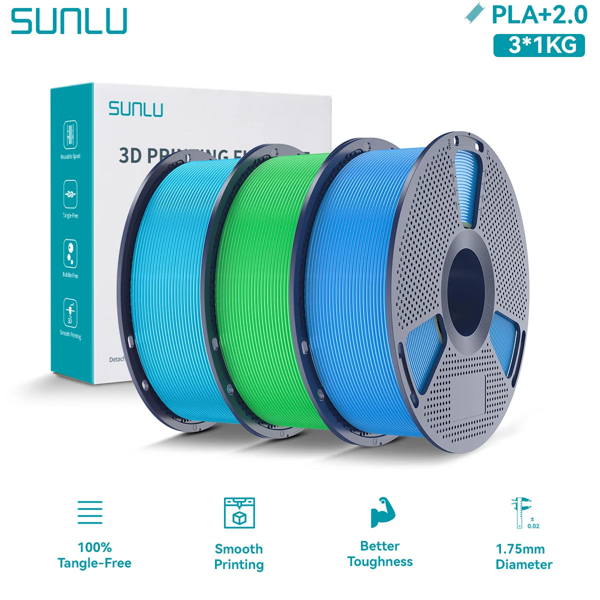 PLA PLUS 2.0 3D Filament 1.75mm Upgrade PLA Plus Stronger Robust Neatly Wound Colorful Filament for FDM 3D Printer 3KG