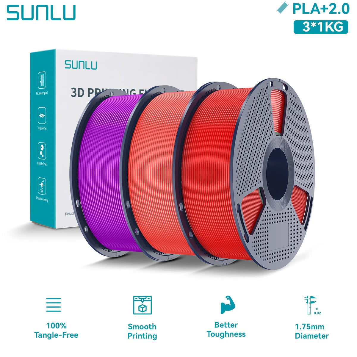 PLA PLUS 2.0 3D Filament 1.75mm Upgrade PLA Plus Stronger Robust Neatly Wound Colorful Filament for FDM 3D Printer 3KG