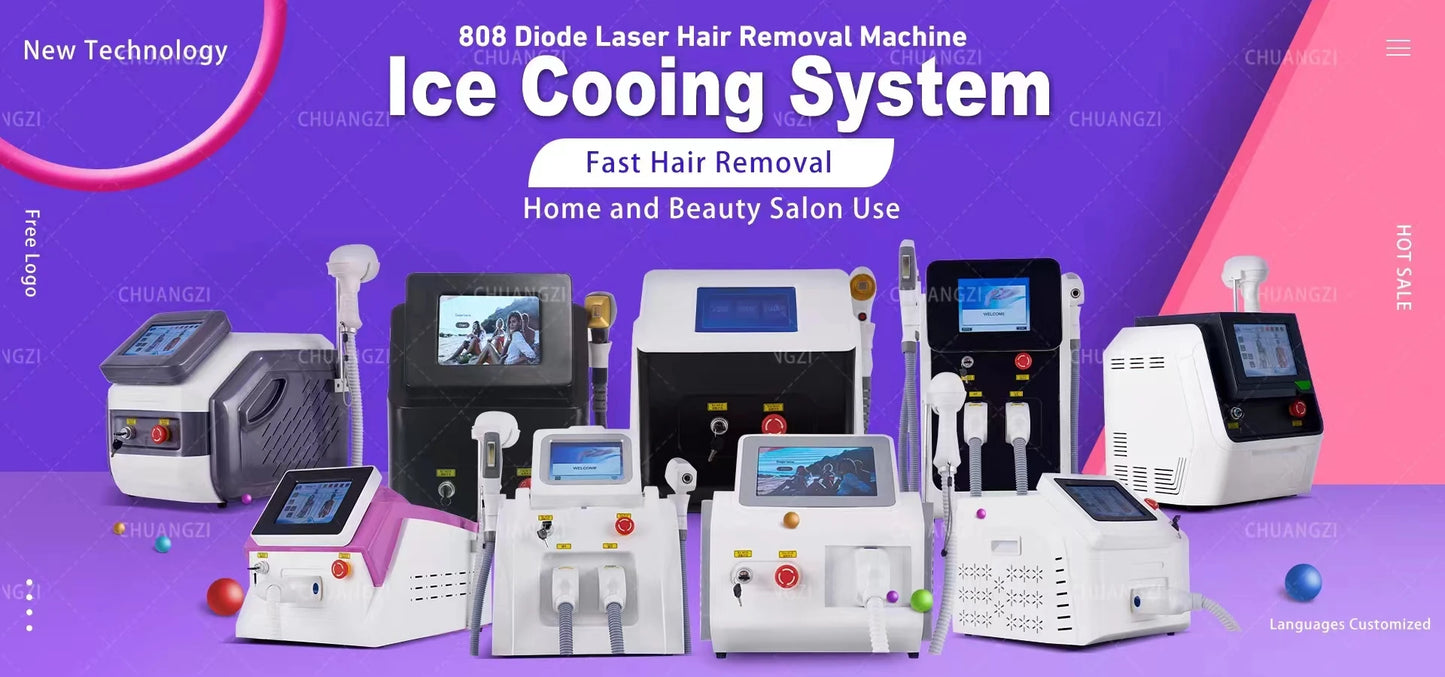 Laser Hair Removal Machine, 3 wave Ice Titanium, Painless Permanent Device for Professional Salon Depilator 808nm Diode