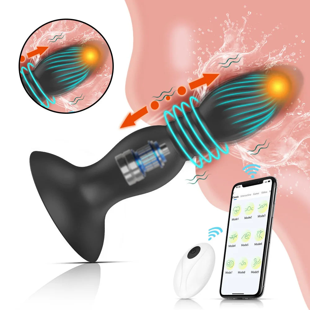 Remote Control, Thrusting Prostate Massager, Anal Vibrator, Wireless Control Butt Plug, Suction Cup Masturbator Sex Toys for Couple