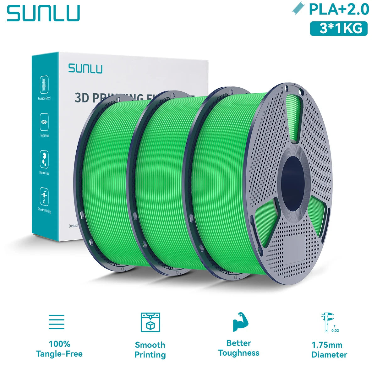 PLA PLUS 2.0 3D Filament 1.75mm Upgrade PLA Plus Stronger Robust Neatly Wound Colorful Filament for FDM 3D Printer 3KG
