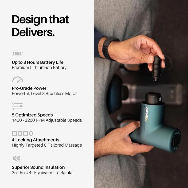 Massage Gun - Deep Tissue Massage with High-Powered Brushless Motor - Ergonomic Back Massager