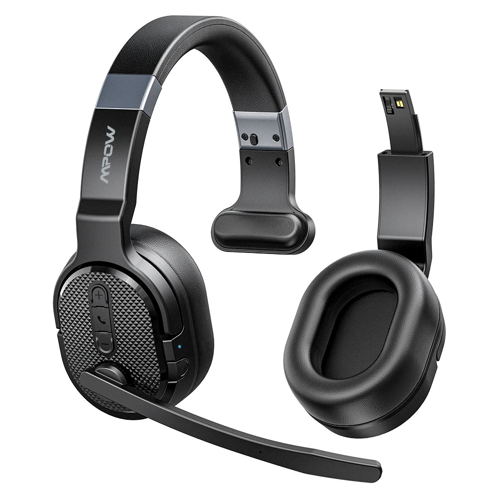 2 in 1 Wireless Headphones Bluetooth 5.3 Dual/Single Office Headset with Microphone&Mute Switch 35H for Trucker Driver