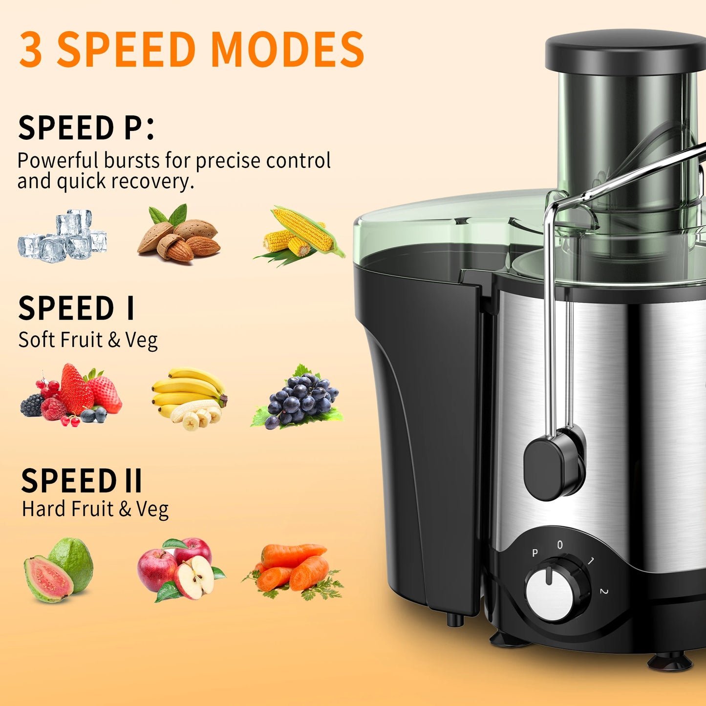600W Juicer Machine, Anti-Drip Centrifugal, Juice Extractor with 3-Inch Feed Chute for Whole Fruits & Vegetables, BPA-Free
