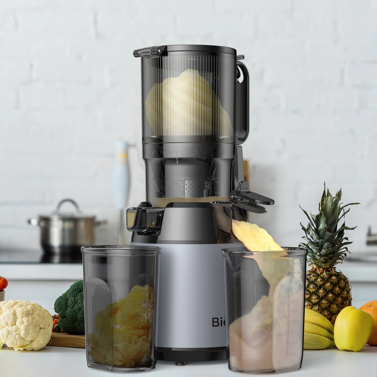 Cold Press Juicer, with 130mm Feed Chute, Fit Whole Fruits & Vegetables, High Juice Yield, BPA FREE Slow Masticating Juicer