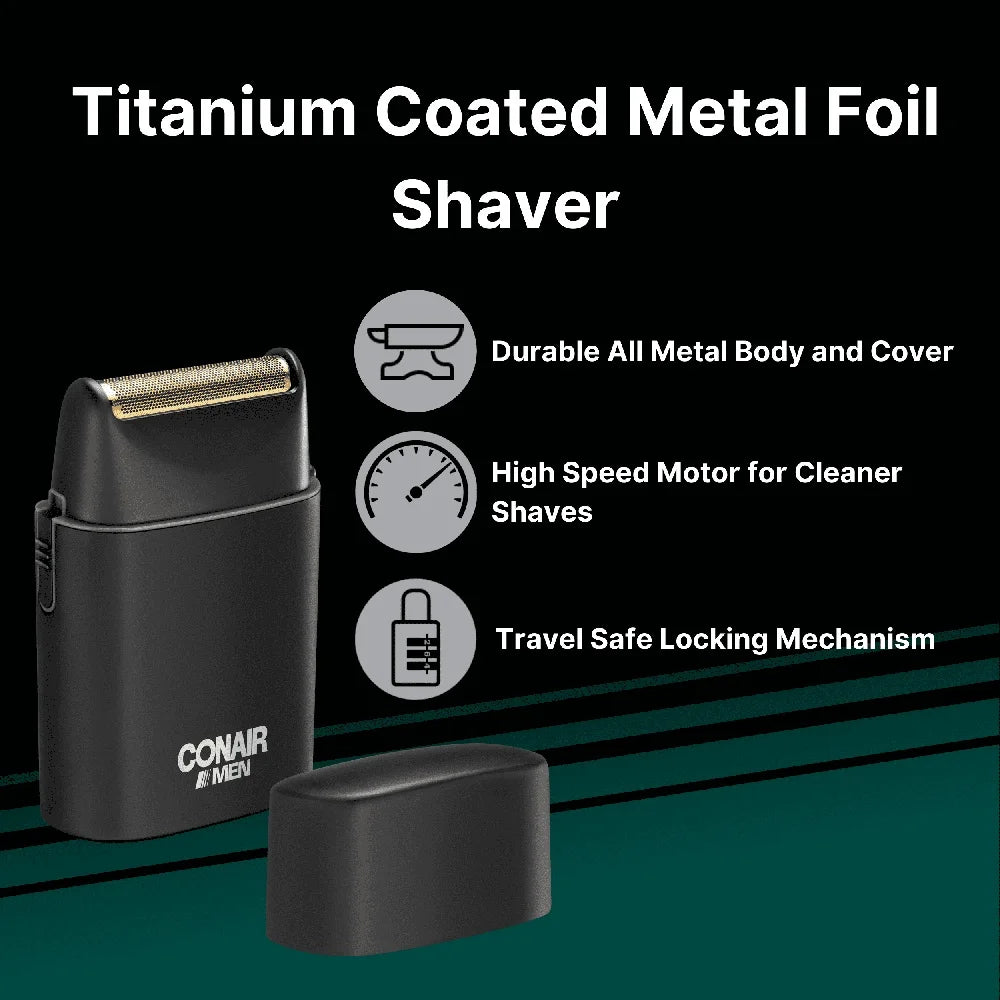 Titanium-Coated Hypoallergenic Foil Shaver, High-Speed Motor 8500 Strokes Battery, Powered Auto-Shutoff, Rinseable Blades Cordless