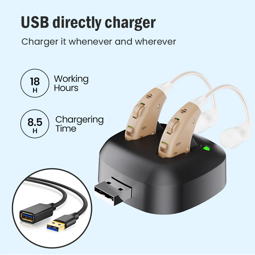 Rechargeable Hearing Aids BTE Ear Aids Hearing Amplifier Behind The Ear Sound Enhance Device Local Stock