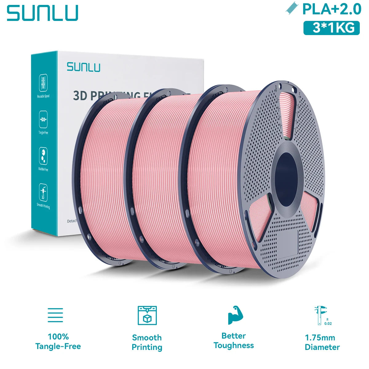 PLA PLUS 2.0 3D Filament 1.75mm Upgrade PLA Plus Stronger Robust Neatly Wound Colorful Filament for FDM 3D Printer 3KG