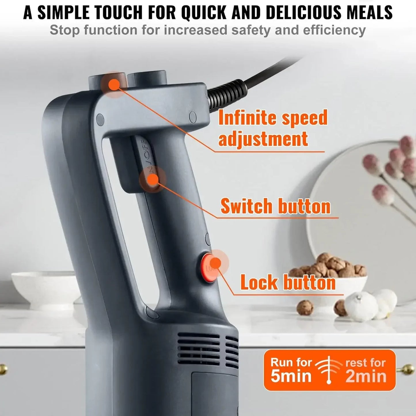 Commercial Immersion Blender, 750W 16" Heavy Duty Hand Mixer, Variable Speed Kitchen Stick Mixer with 304 Stainless Steel