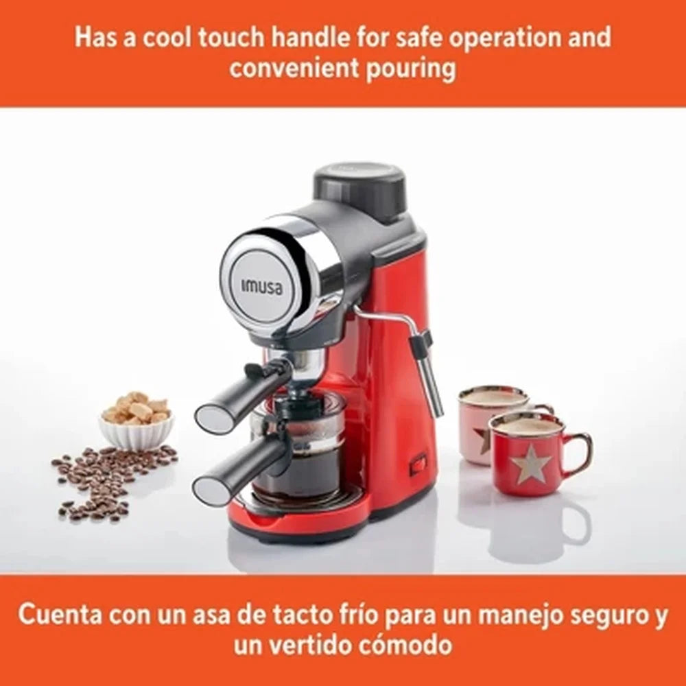 4 Cup Espresso Cappuccino Maker, 800W Electric Frothing Wand, Glass Carafe, Removable Drip Tray, Manual Operation, Kitchen Appliance