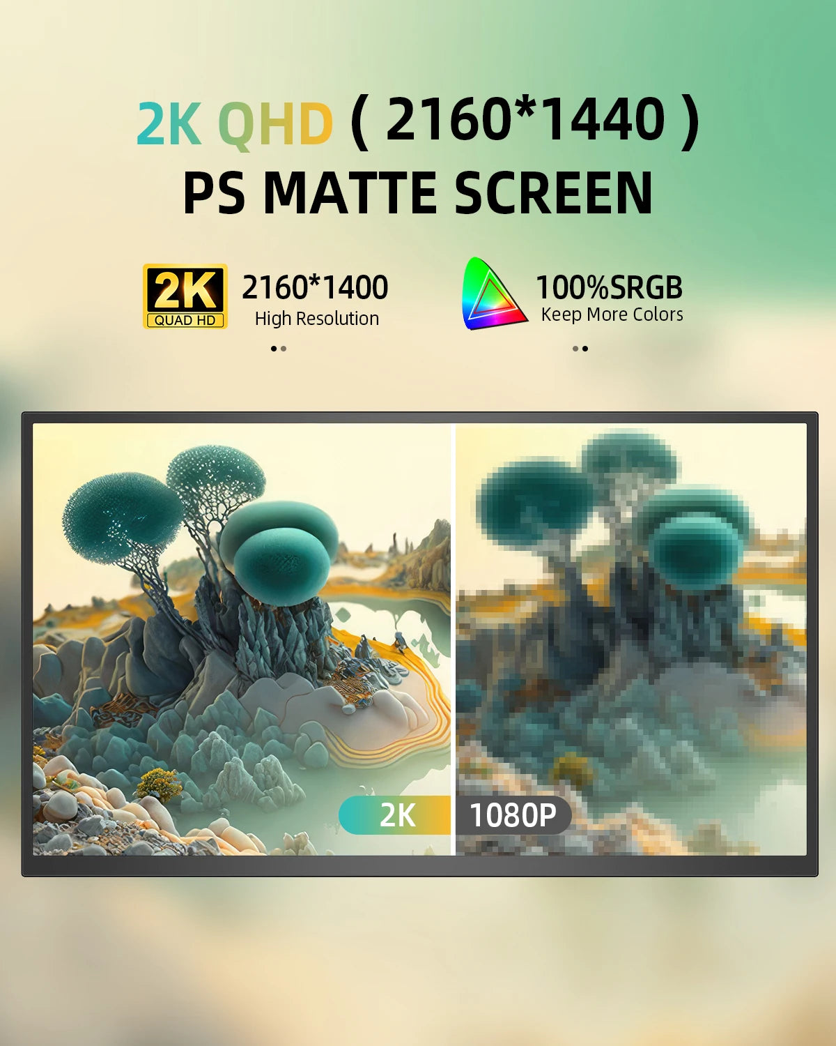 22”2560*1440 Portable Gaming Monitor 16:9 Laptop Extend Travel Computer Screen Mini PC Eye Care LED Display With VESA