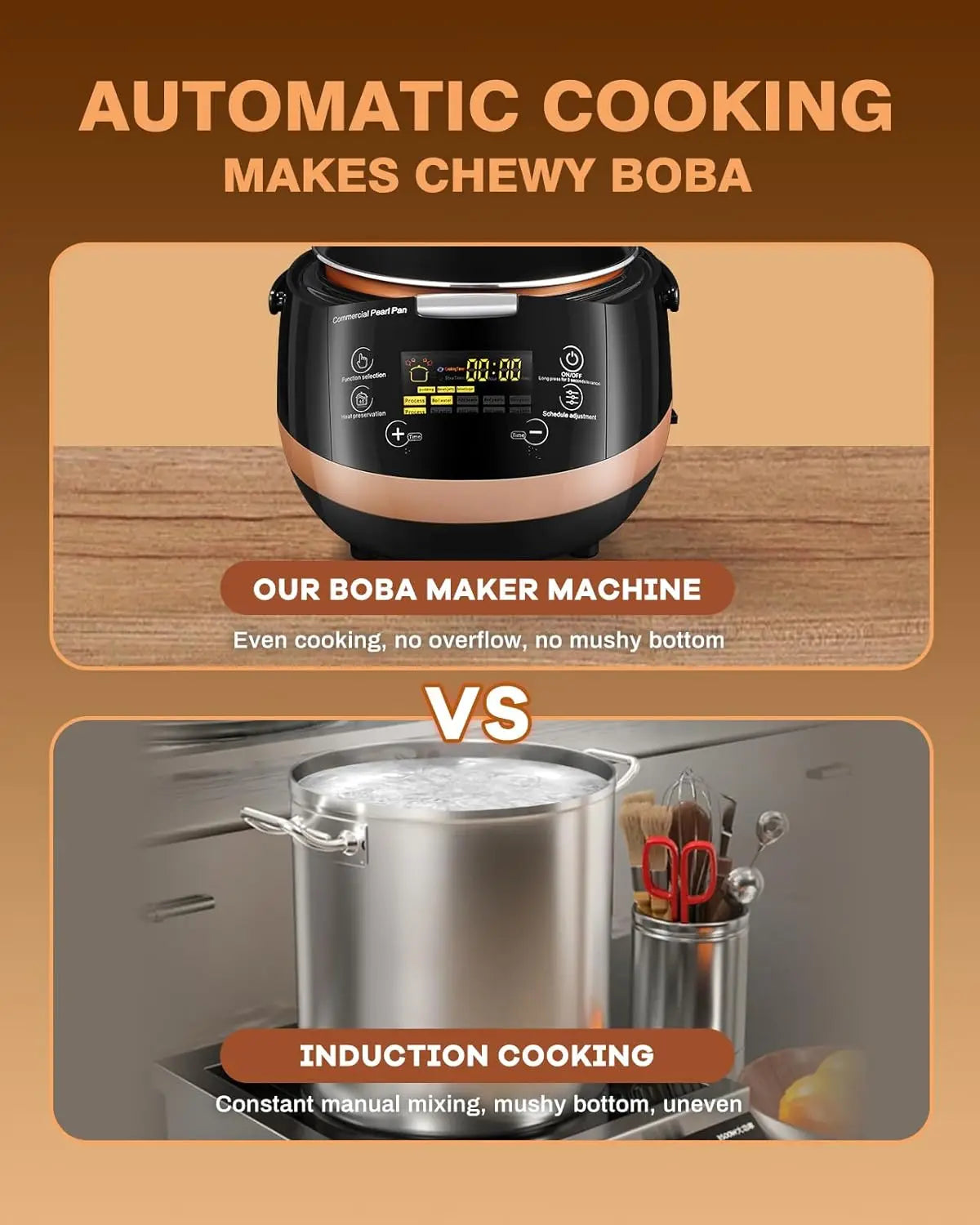 5L Boba Maker Machine Commercial Intelligent Tapioca Cooker with Even Heat Distribution, Anti-Overflow & Pressure Relief Valve,