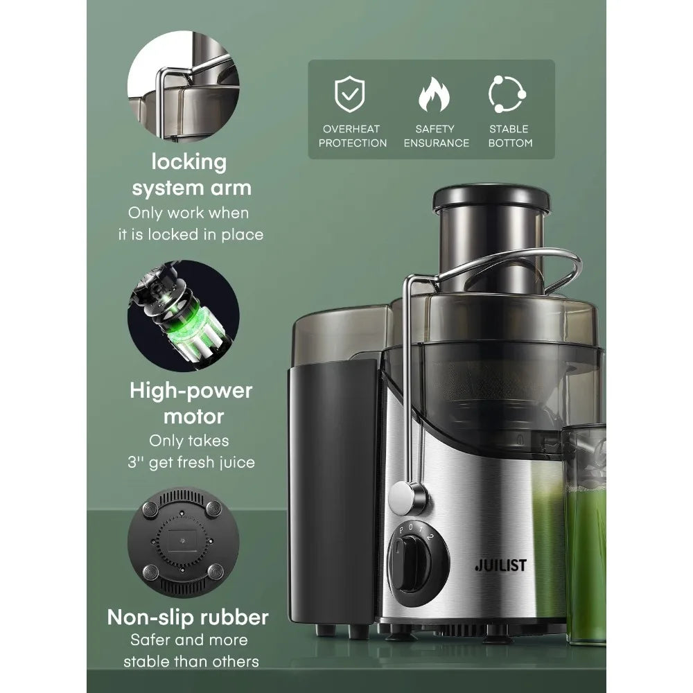 Juicer Machine Easy to Clean, 3" Feed Chute for Whole Fruit and Vegetable, Brush, Silver