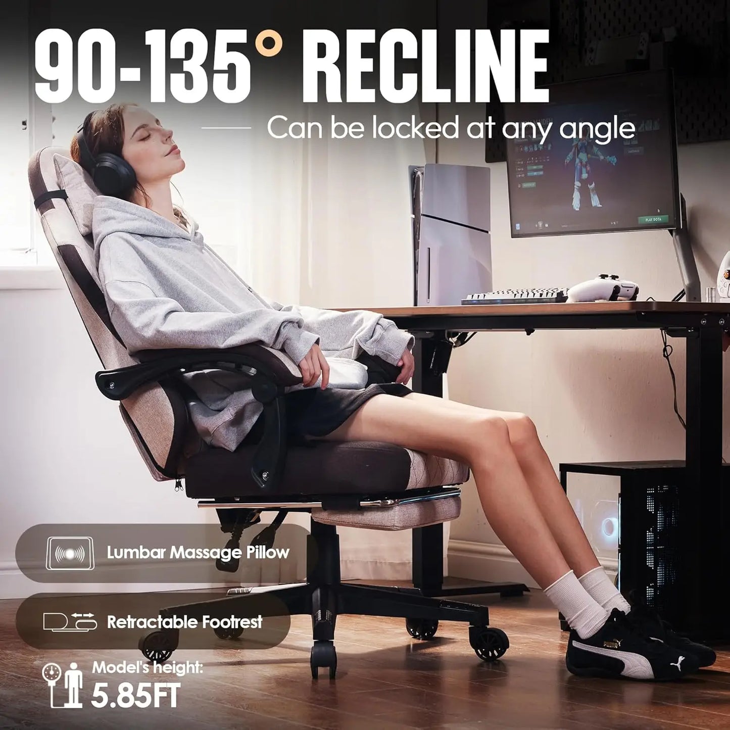 Gaming Chair Fabric with Pocket Spring Cushion, High Back Ergonomic Computer Chair with Footrest for Adults
