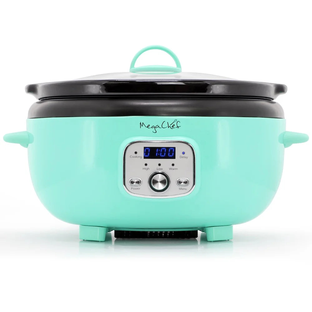 6.5 Quart Electric Slow Cooker Oval Ceramic Pot Digital Control Tempered Glass Lid Cool Touch Handles Kitchen Appliance