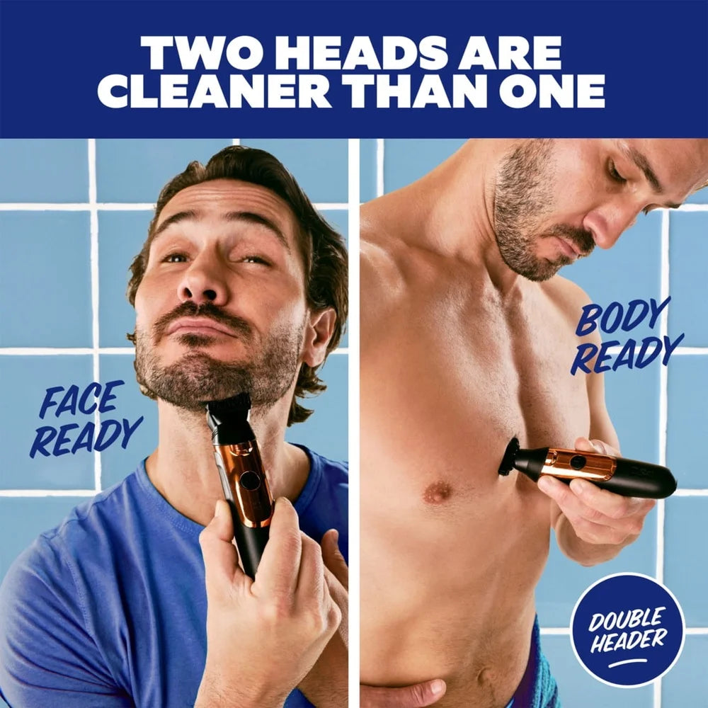 Double Header Electric Trimmer Rechargeable Beard and Body Grooming Kit, Cordless Waterproof Self Sharpening Blades LED Display