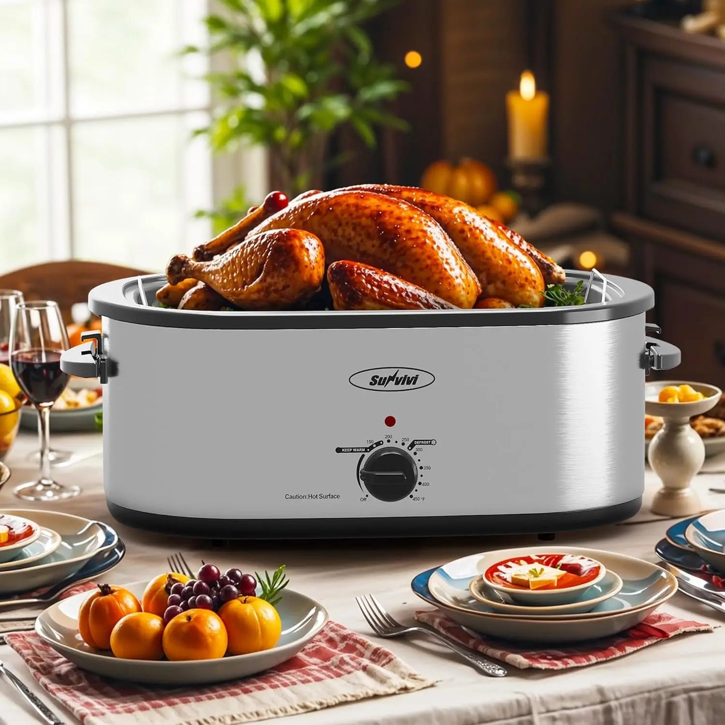 Electric Roaster,28 Quart Roasting Oven with Self-Basting Lid Removable Pan,Turkey Roaster Oven with 150 to 450F Temperature Con