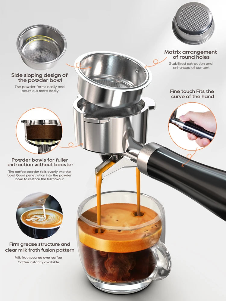 20Bar Semi Automatic Espresso Coffee Machine Temperature Adjustable Cold/Hot Super Slim Coffee Maker Cappuccino H10B