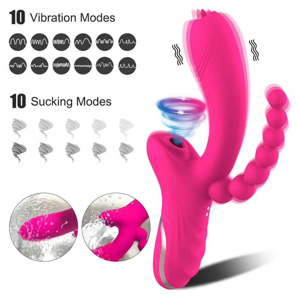 3 in 1 Clit Sucker Dildo Vibrator for Women, Clitoris G Spot, Tongue Licking, Vacuum Stimulator, Sex Toys Adult Goods  for Female