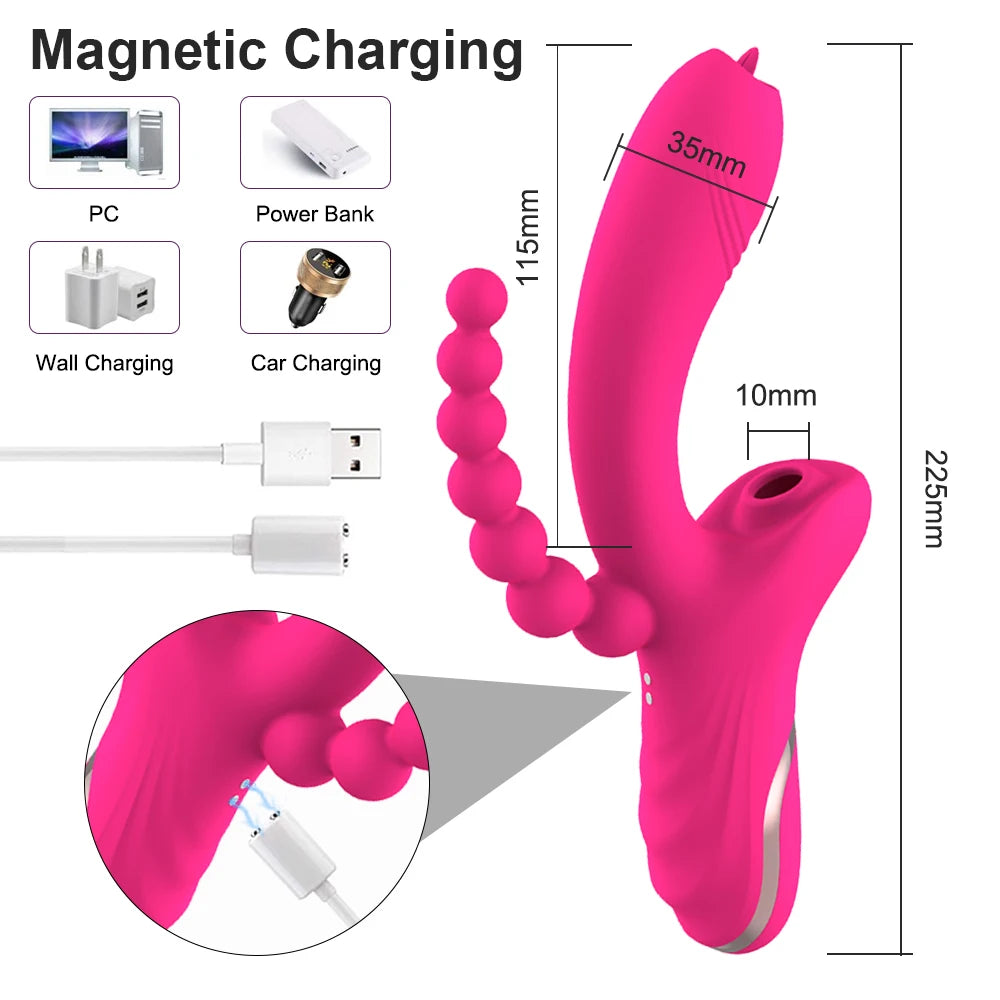 3 in 1 Clit Sucker Dildo Vibrator for Women, Clitoris G Spot, Tongue Licking, Vacuum Stimulator, Sex Toys Adult Goods  for Female