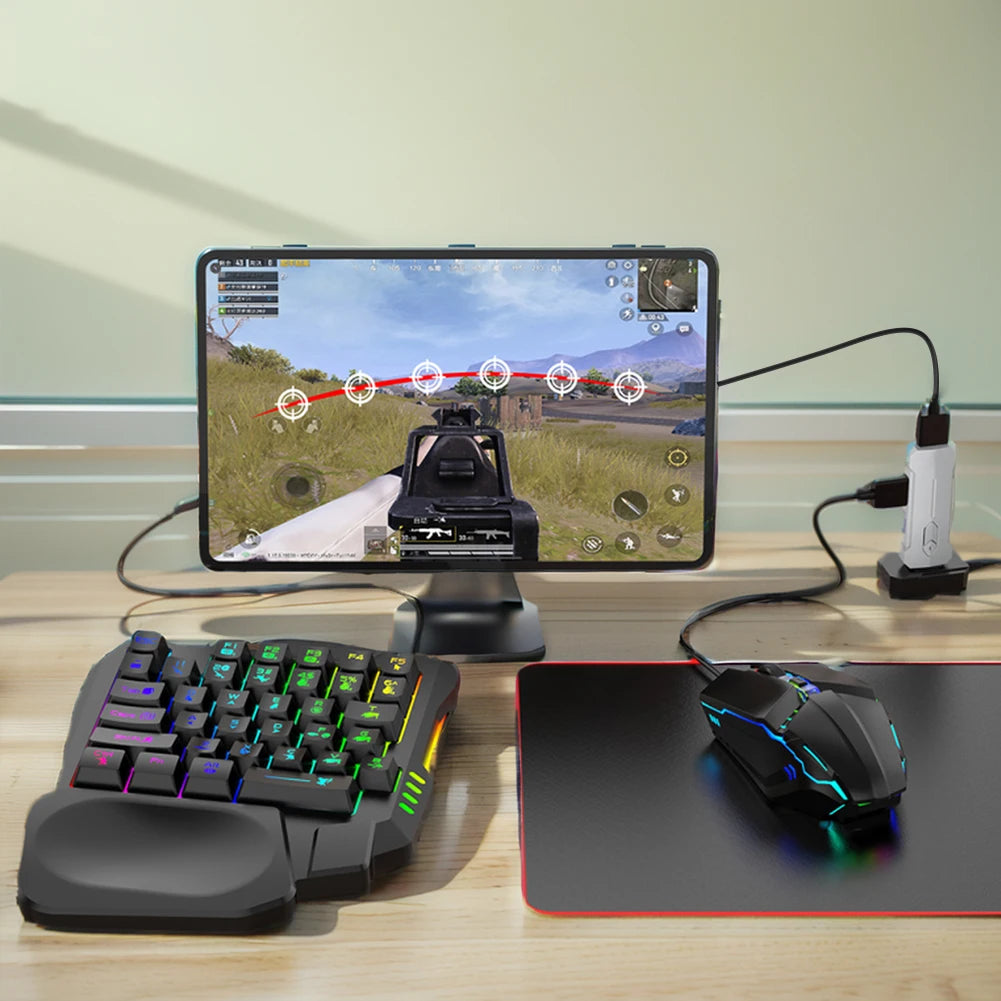 5in1 Mobile Game Converter Keyboard Mouse Gaming Set for PUBG Wired RGB Backlit Keyboard with Phone Holder for Gamer Accessories