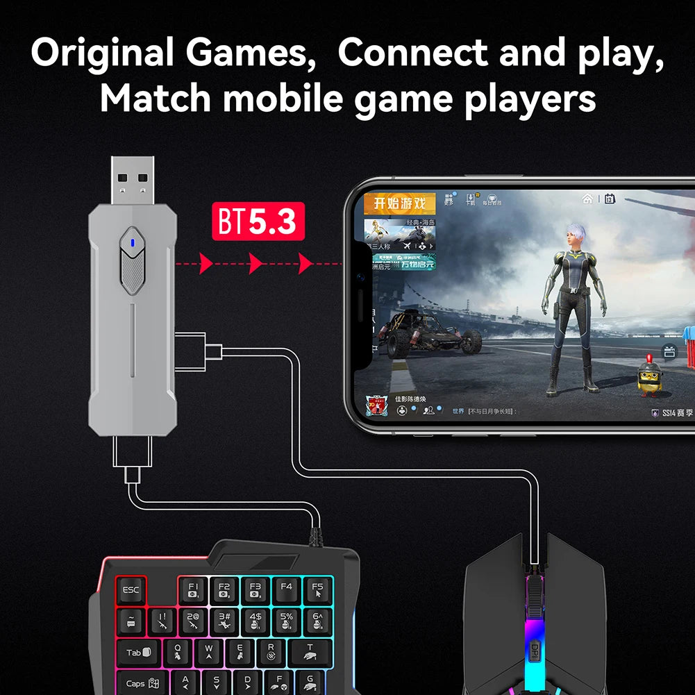 5in1 Mobile Game Converter Keyboard Mouse Gaming Set for PUBG Wired RGB Backlit Keyboard with Phone Holder for Gamer Accessories