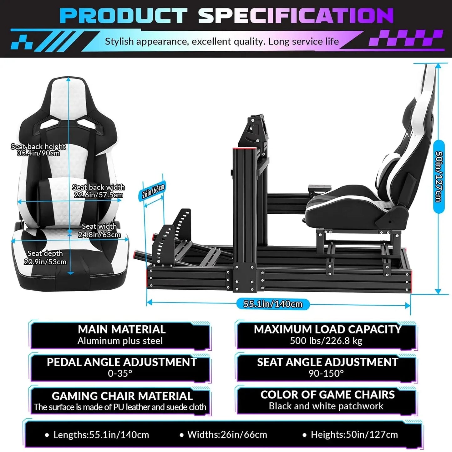 Racing Simulator Cockpit: Elite Series Racing Seat, Adjustable Wheel Mount, Fits Logitech/Fanatec (No Wheel/Pedals/Shifter)