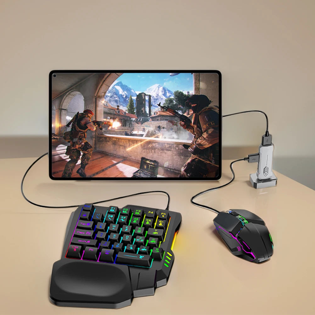 5in1 Mobile Game Converter Keyboard Mouse Gaming Set for PUBG Wired RGB Backlit Keyboard with Phone Holder for Gamer Accessories