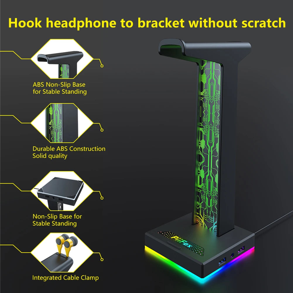 Headphone Stand Holder Rack 10 Lighting Effects Headset Support Stand Space Saving Headphone Display Rack for Table Supplies