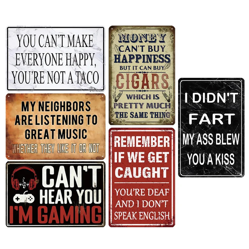 6pcs Funny Quotes Metal Tin Signs - Retro Humorous Wall Art for Office, Garage, Bar, Club, Bedroom, Kitchen,8x12 inches
