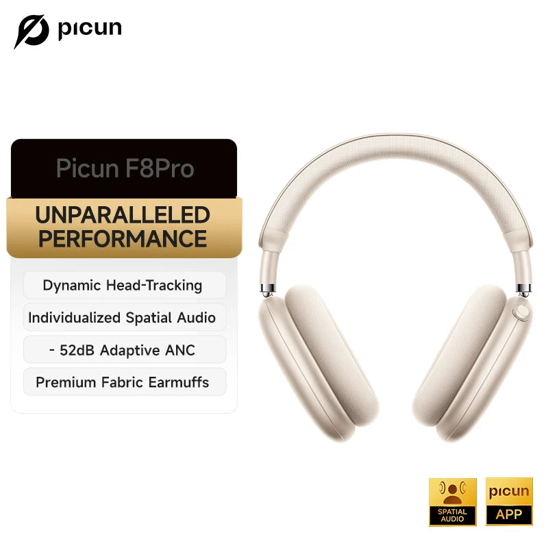 F8 Pro ANC Wireless Headphones Head Tracking 3D Spatial Audio -52dB ANC HIFI Bluetooth Headset ENC HD Mic Low-Latency APP