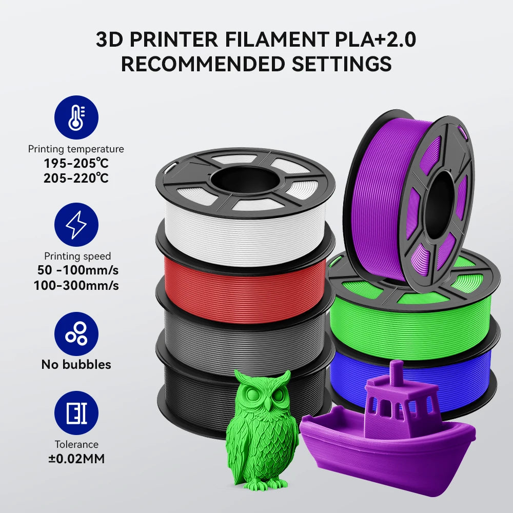 pla plus 2.0 3d printer filaments, 7rolls 1.75mm multi-color 3D printing material for 100% bubble free and FDM 3D printer