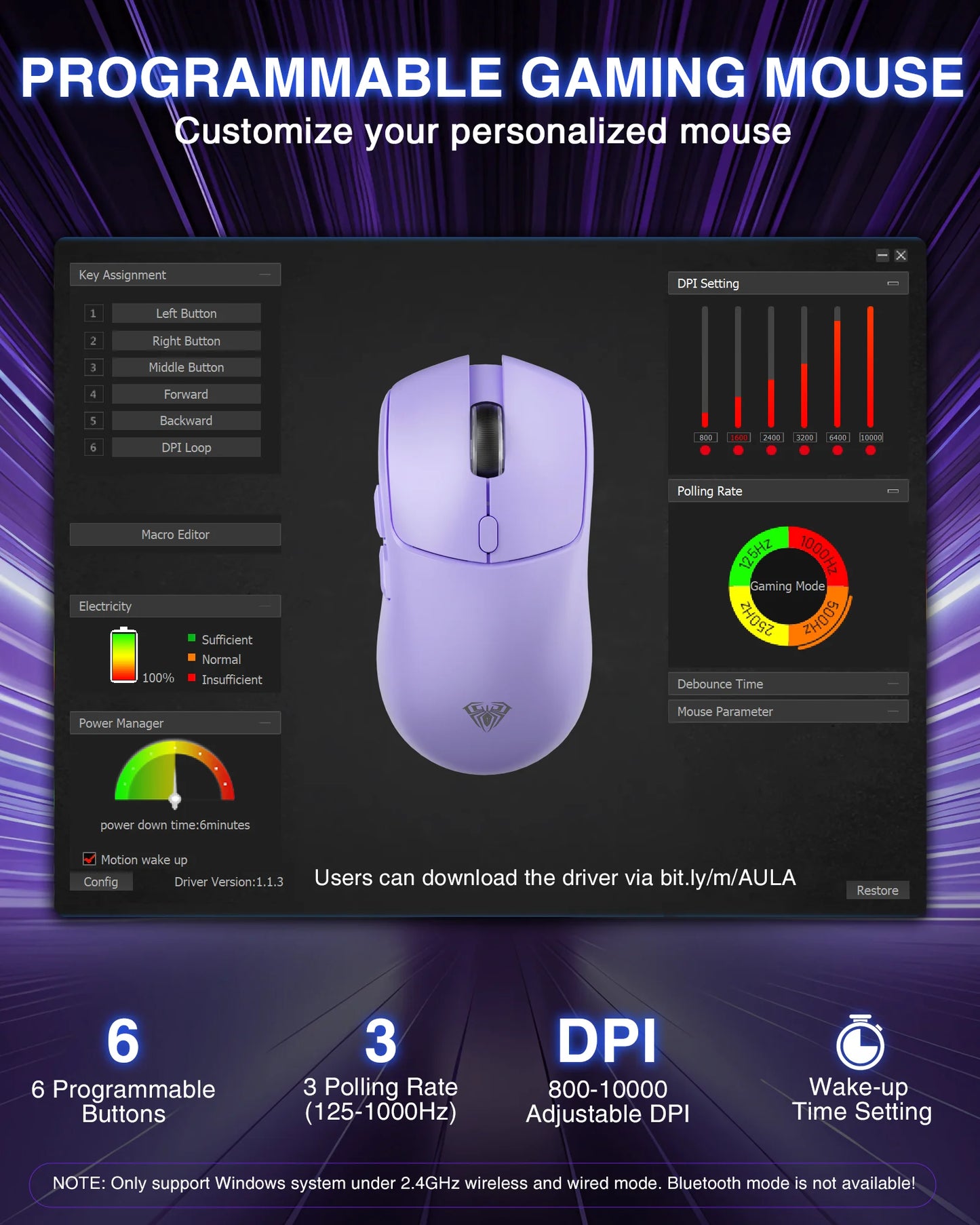 Gaming Mouse Tri-mode Rechargeable Ergonomic Bluetooth Mouse 10000 DPI Wireless Bluetooth Mice for Office Gaming