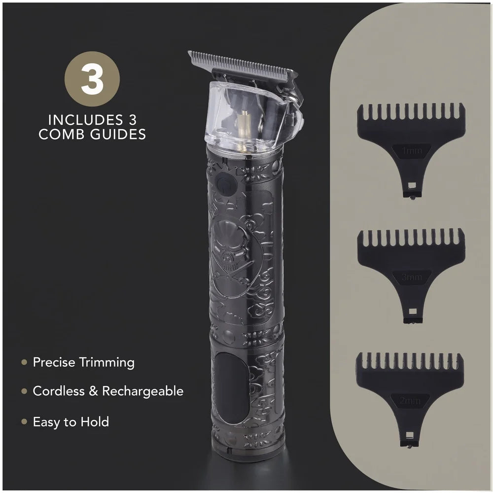Cordless Rechargeable, Stainless Steel T-Blade Men's Hair Trimmer, Adjustable Comb Guides Professional Haircut LED Battery
