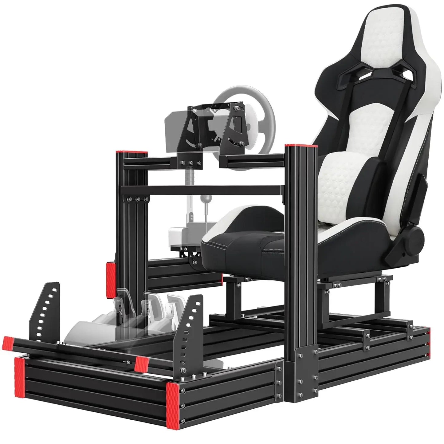 Racing Simulator Cockpit: Elite Series Racing Seat, Adjustable Wheel Mount, Fits Logitech/Fanatec (No Wheel/Pedals/Shifter)
